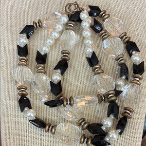 Elegant vintage Black and Gold Beaded and clear faceted crystal Necklace